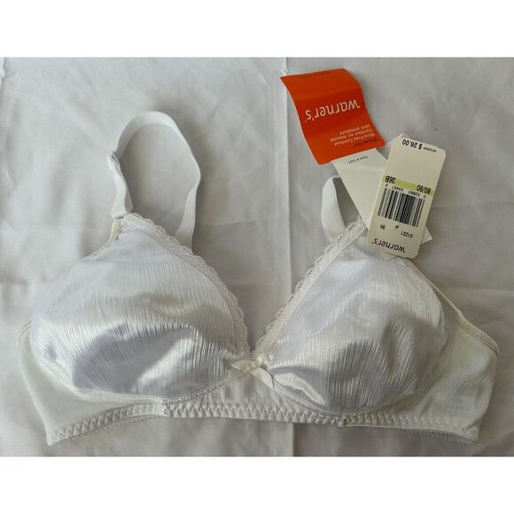 Warner's Other - Vintage 90s Warners Bra 36B Shine On Satin Pad Soft Wireless White 1221 NWT Flaw